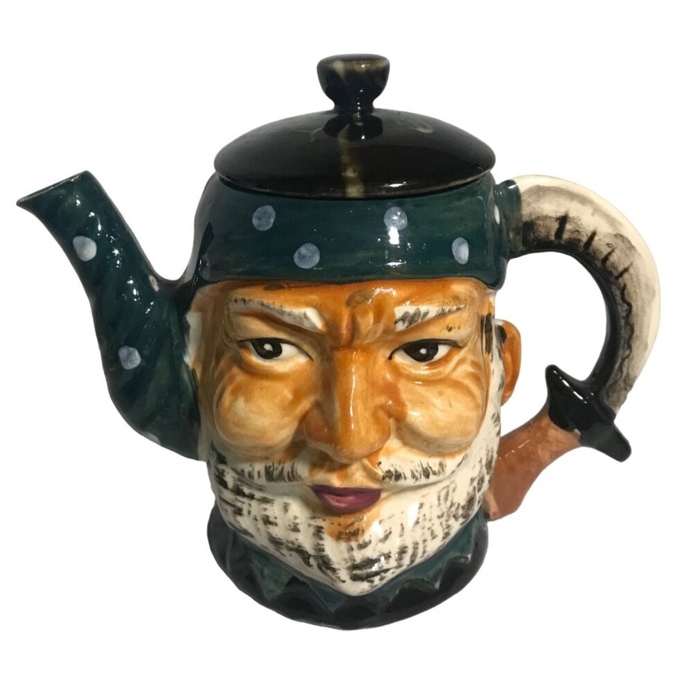 Pirate Teapot Vintage Shafford Hand Painted Ceramic Collectible Toby Style 5.75"